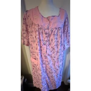 Pink K Women's Floral Snap Front Housedress Plus Pink Short Sleeve Pockets